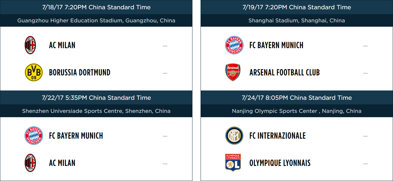 Расписание матчей Международного Кубка Чемпионов 2017 в Китае